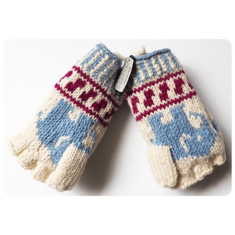 World Market Convertible Knit Elephant Mittens Gloves